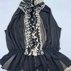 Robert Rodriguez Stunning Black and Cream Ruffle Blouse, Size Large